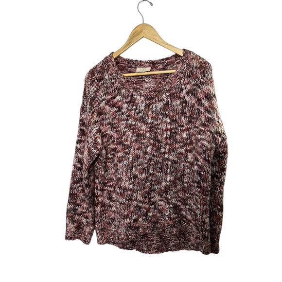 LOFT Chunky Knit Oversized Pullover Sweater Pink & Burgundy Medium Petite MP - Picture 2 of 6